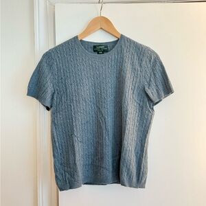 Ralph Lauren Blue Merino Wool Cable Knit Sweater Tee